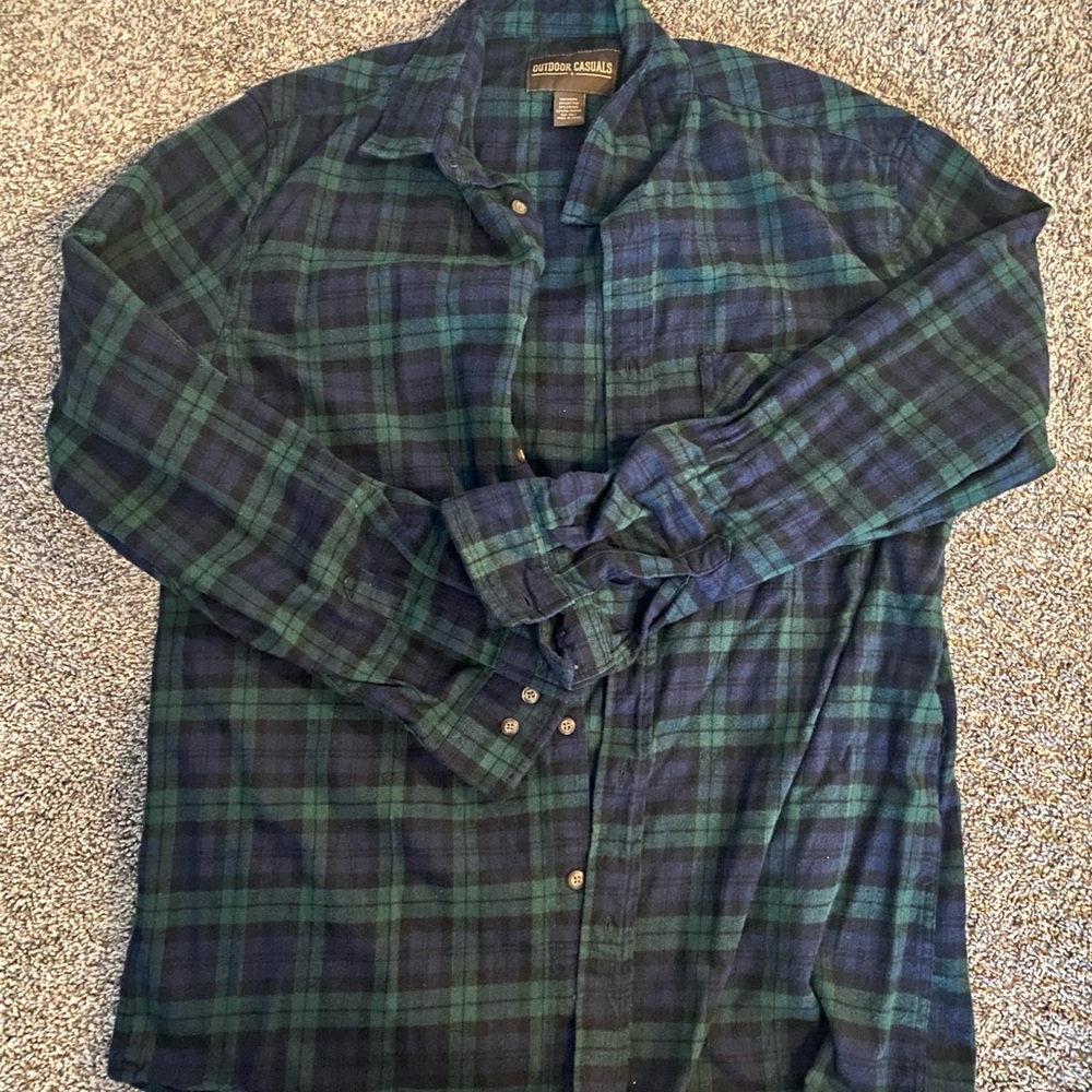 Green and Blue Casual Button Down Shirt